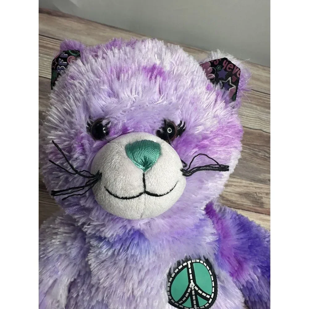 Build A Bear Purple BFF PEACE Sign Purple Tie-dyed KITTY Cat Plush‎ Toy 16